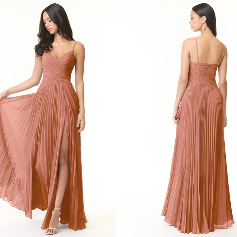 Azazie Pink Pleated Bridesmaid/Wedding Guest Spaghetti Strap Dress